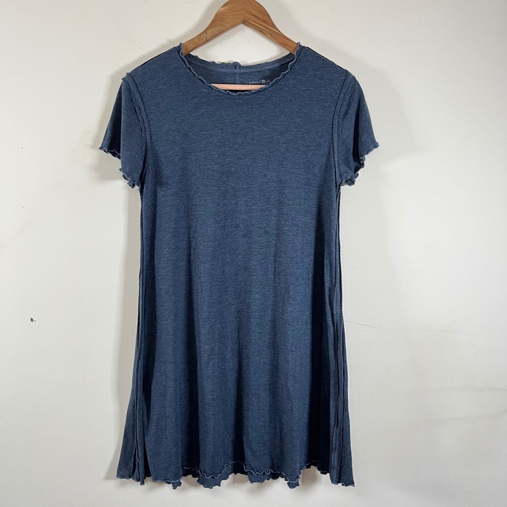 Natural Life T-Shirt Dress Slate Blue Exposed Seams Trapeze Bohemian Medium